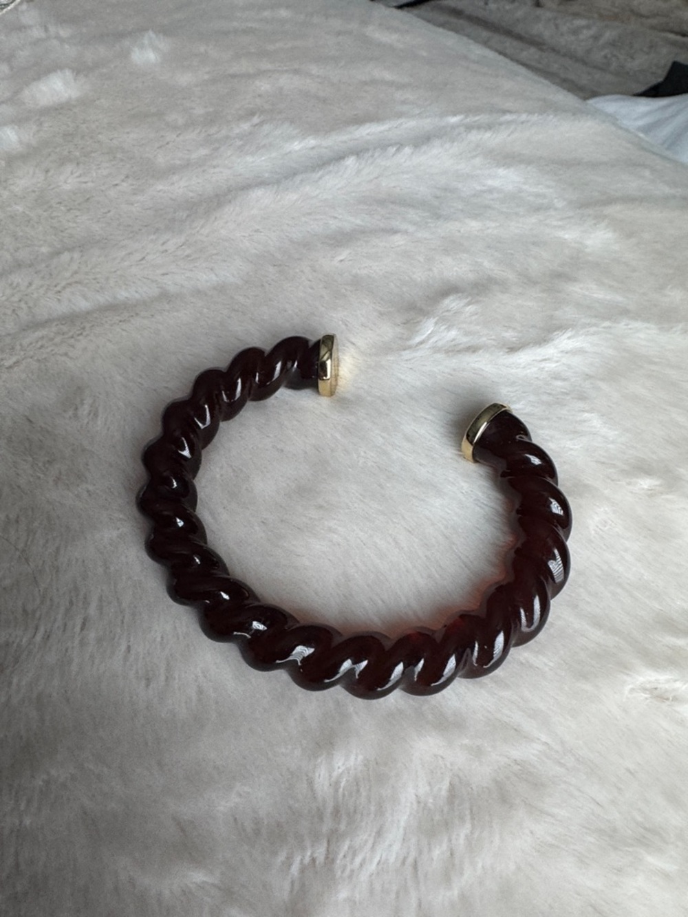 Ann Taylor Twisted Resin Cuff in Dark Amber with Gold Cap